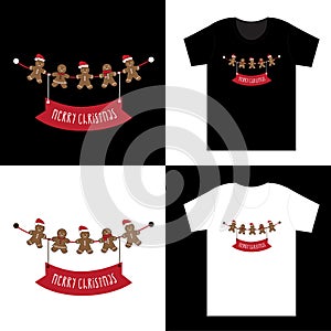 Merry Christmas and Happy New Year. Gingerbread Gnomes  lettering quoteÂ design. For t-shirt, greeting card or poster design